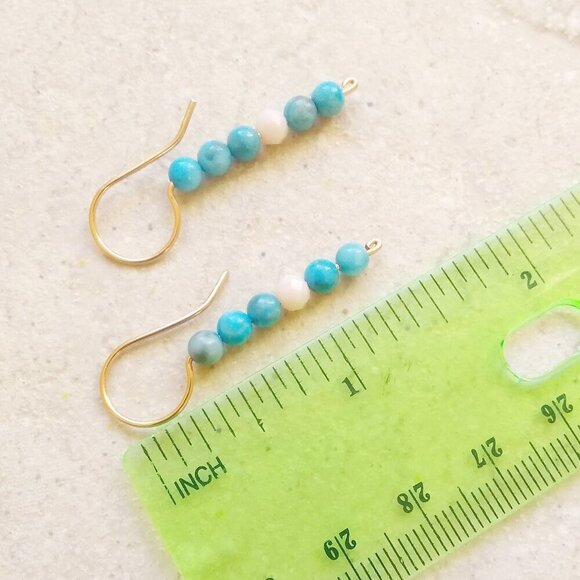 Aqua Larimar ~ Beaded Stick Earrings! Beachy, Boho, Playful, Versatile + Chic - Picture 4 of 7